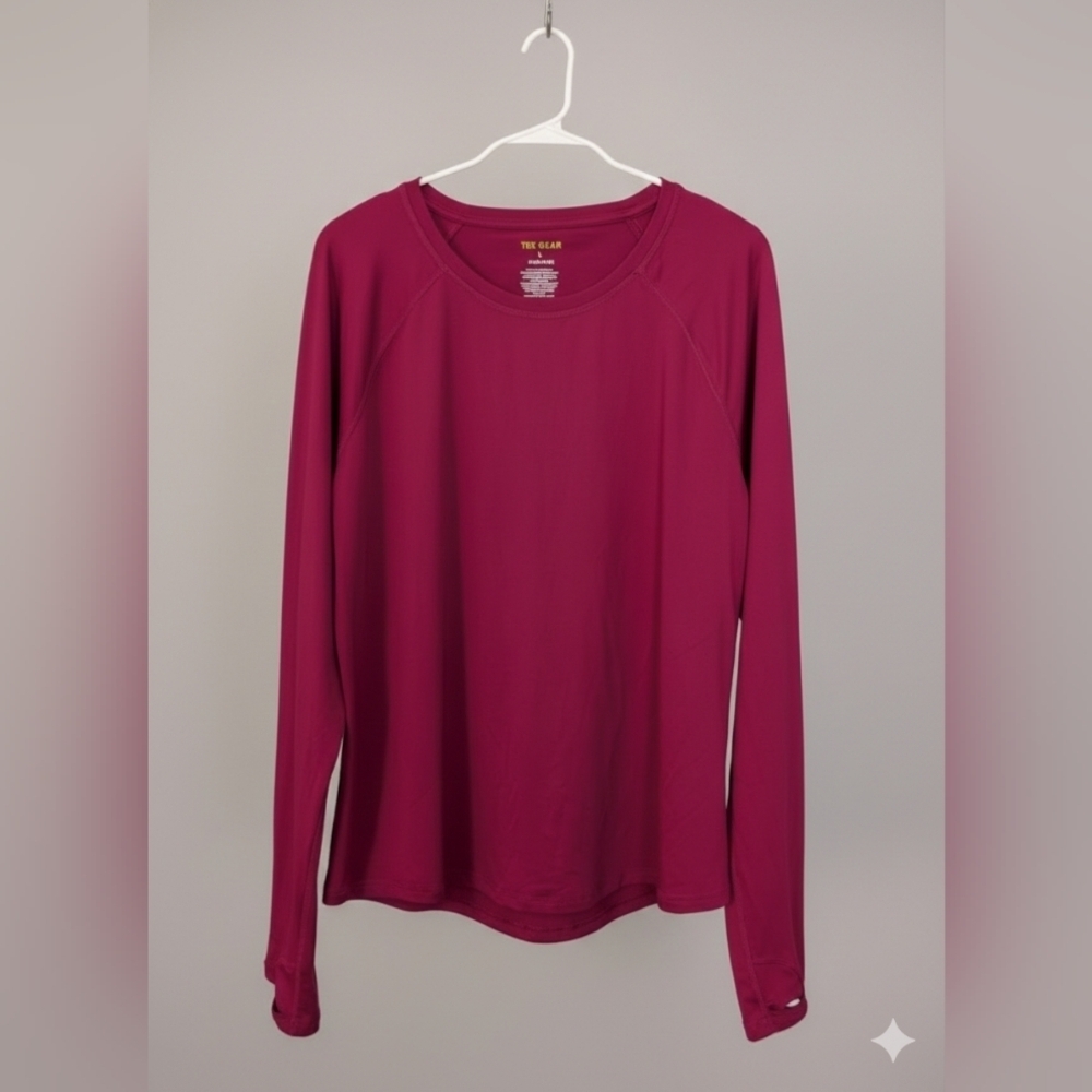 Tek Gear Adaptive Long Sleeve Performance Tee Color: Deco Sangria, LARGE (EUC) - Picture 2 of 5